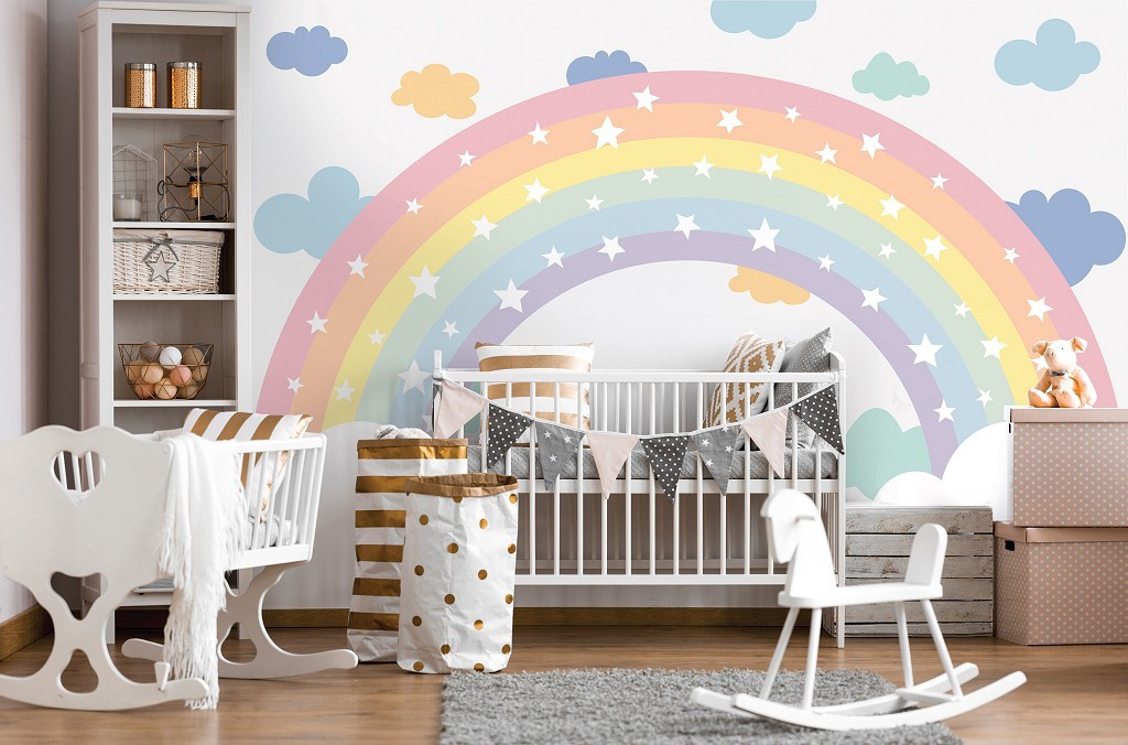 Фотообои флизелиновые детские 416 x 290 см Радуга в облаках (13932VEXXXXL)+клей
