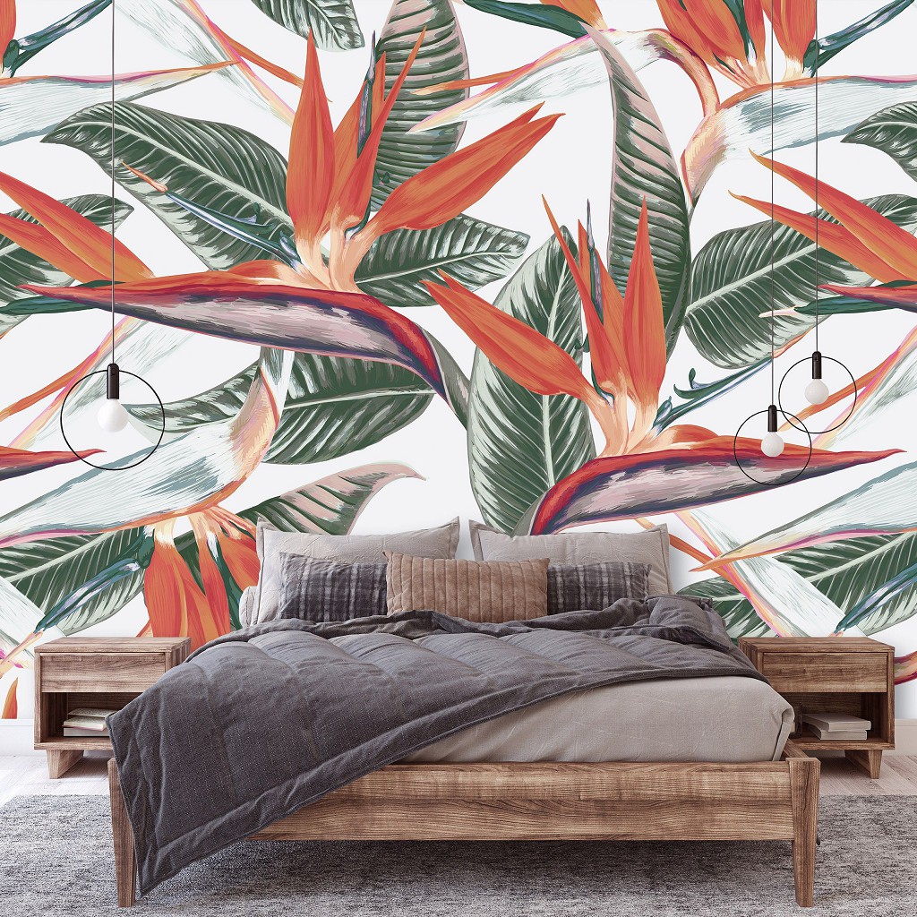 Флизелиновые фотообои листья в интерьере 520x318 см Природа Экзотические Цветы Стрелиция Королевская (13976VEXXXXXL) +клей