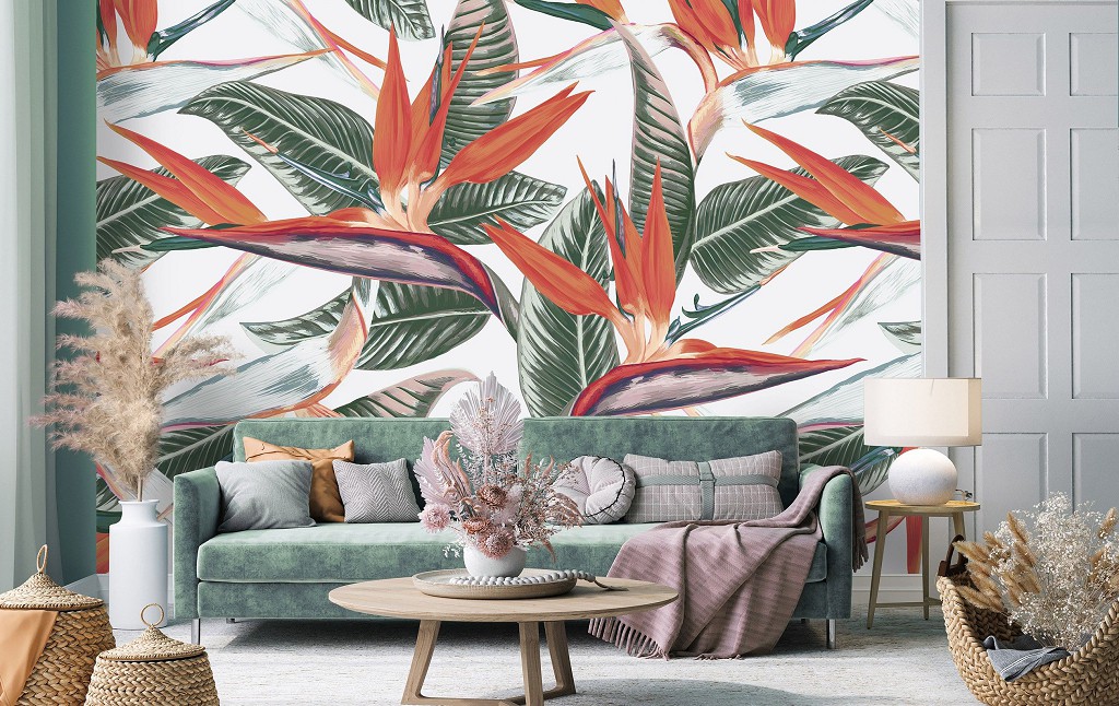 Зелене листя флізелінові фотошпалери Природа Екзотичні Квіти Стреліція Королівська (13976V)+клей