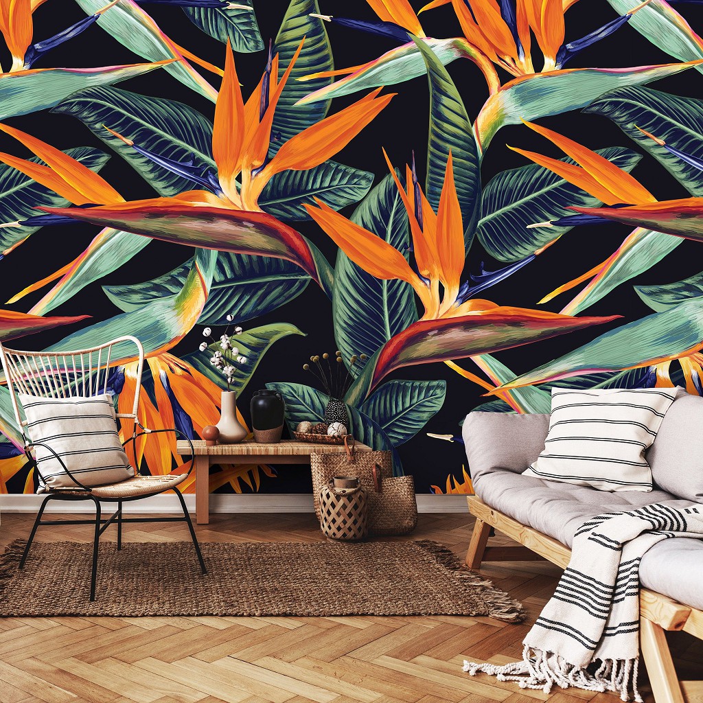 Флізелінові фотошпалери листя 368x280 см Темні квіти королівської стрілиції (13977V10) +клей