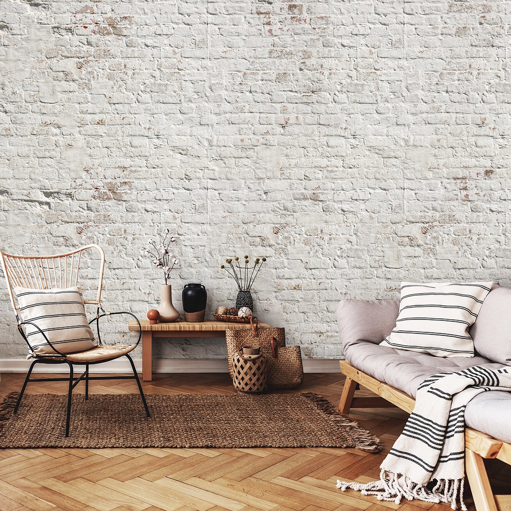 Флизелиновые фотообои стиль лофт 460x300 см Старая белая кирпичная стена (13992V12) +клей