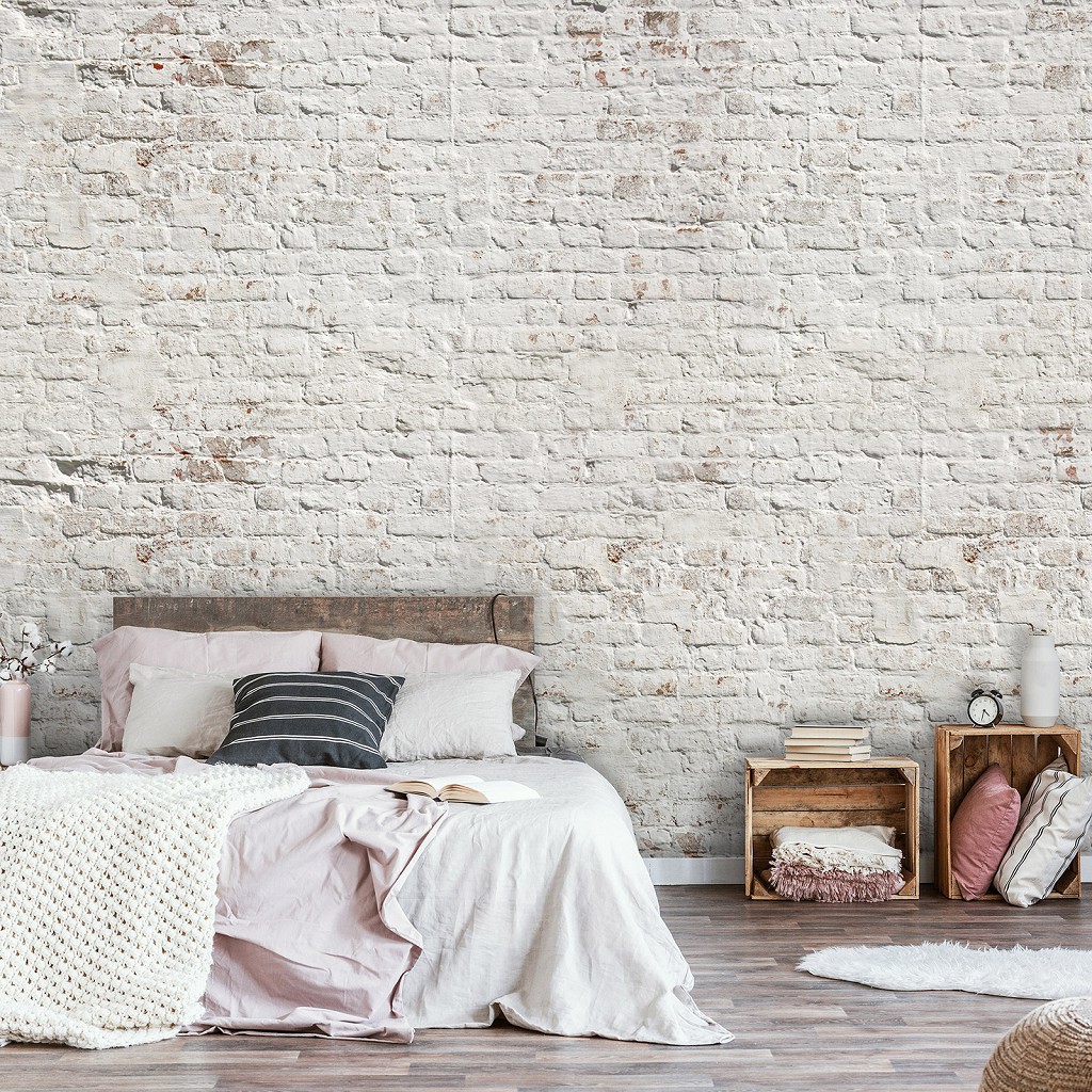 Флизелиновые фотообои в коридор 368 x 254 см Старая белая кирпичная стена (13992V8)+клей