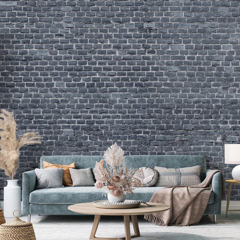 Флізелінові фотошпалери в коридор стиль лофт 460x300 см Антрацитова цегляна стіна (13995V12) +клей
