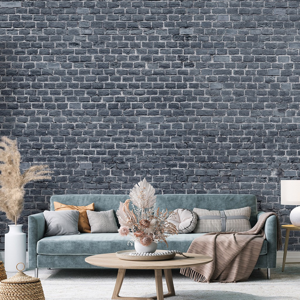 Флізелінові фотошпалери стиль лофт 368x280 см Антрацитова цегляна стіна (13995V10) +клей