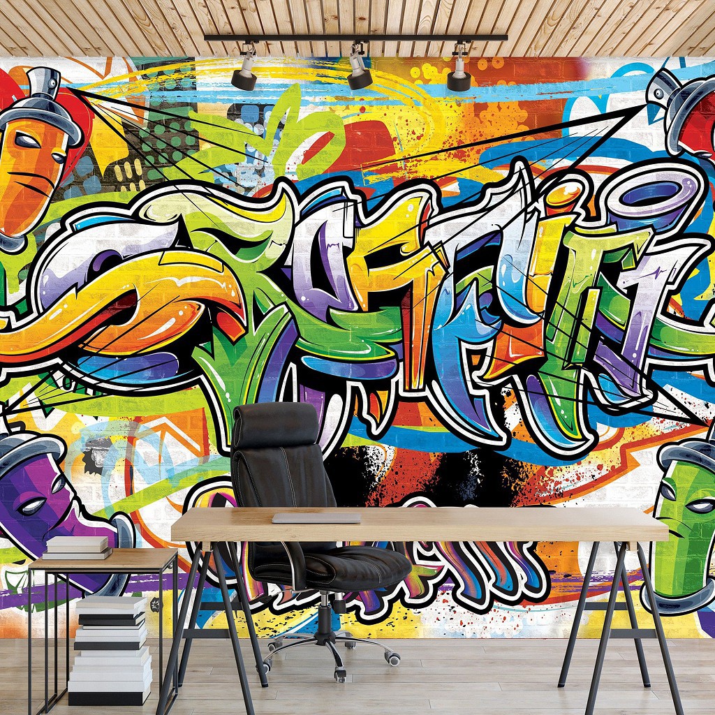 Флизелиновые фотообои с надписями 416x254 см Красочное граффити для подростков (1400VEXXXL)+клей