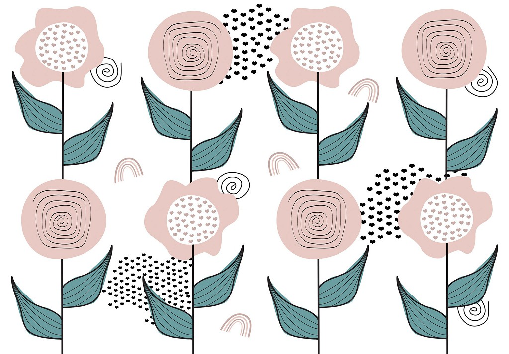 Флизелиновые фотообои на кухню 416x290 см Минималистичные цветы на белом фоне (14011VEXXXXL) +клей