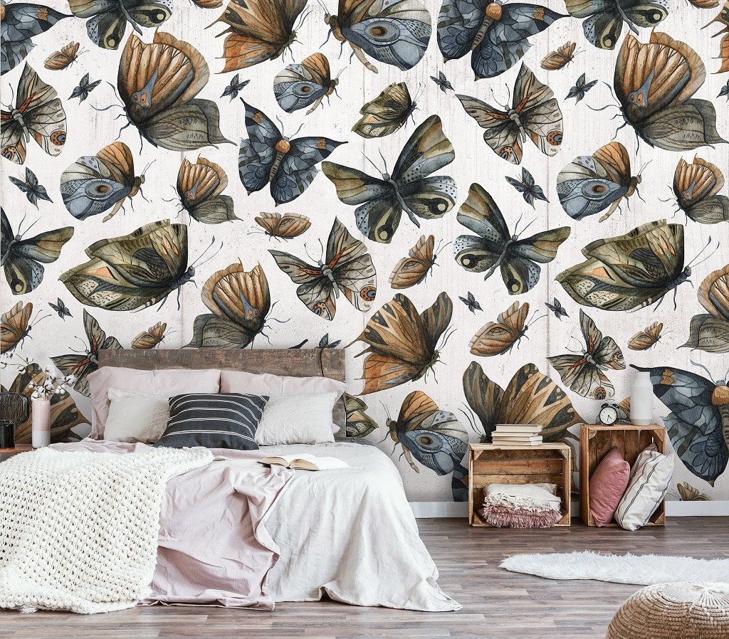 Флизелиновые фотообои 460x300 см Нарисованные бабочки на бетоне (14023V12) +клей