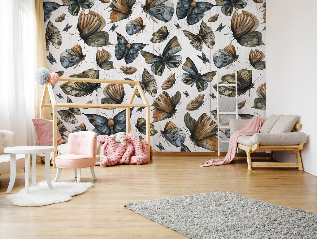 Флізелінові фотошпалери ретро стиль Намальовані метелики на бетоні у вінтажному стилі (14023V)+клей