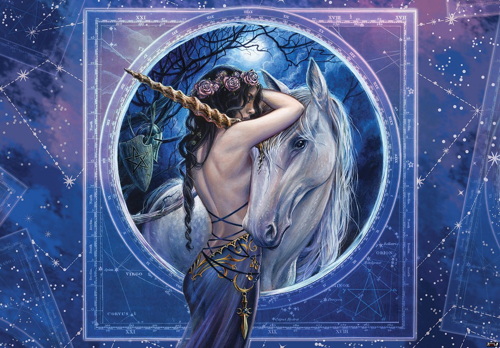 Дитячі флізелінові фотошпалери 460x300 см Зоряна фея з єдинорогом вночі (14024V12) +клей