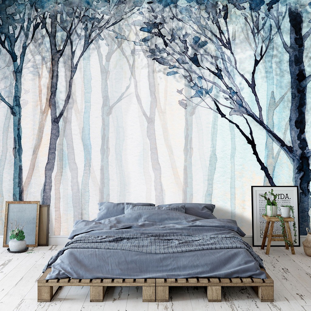 Флізелінові фотошпалери фото 520x318 см Темні намальовані дерева на тлі блідого лісу (14033VEXXXXXL) +клей