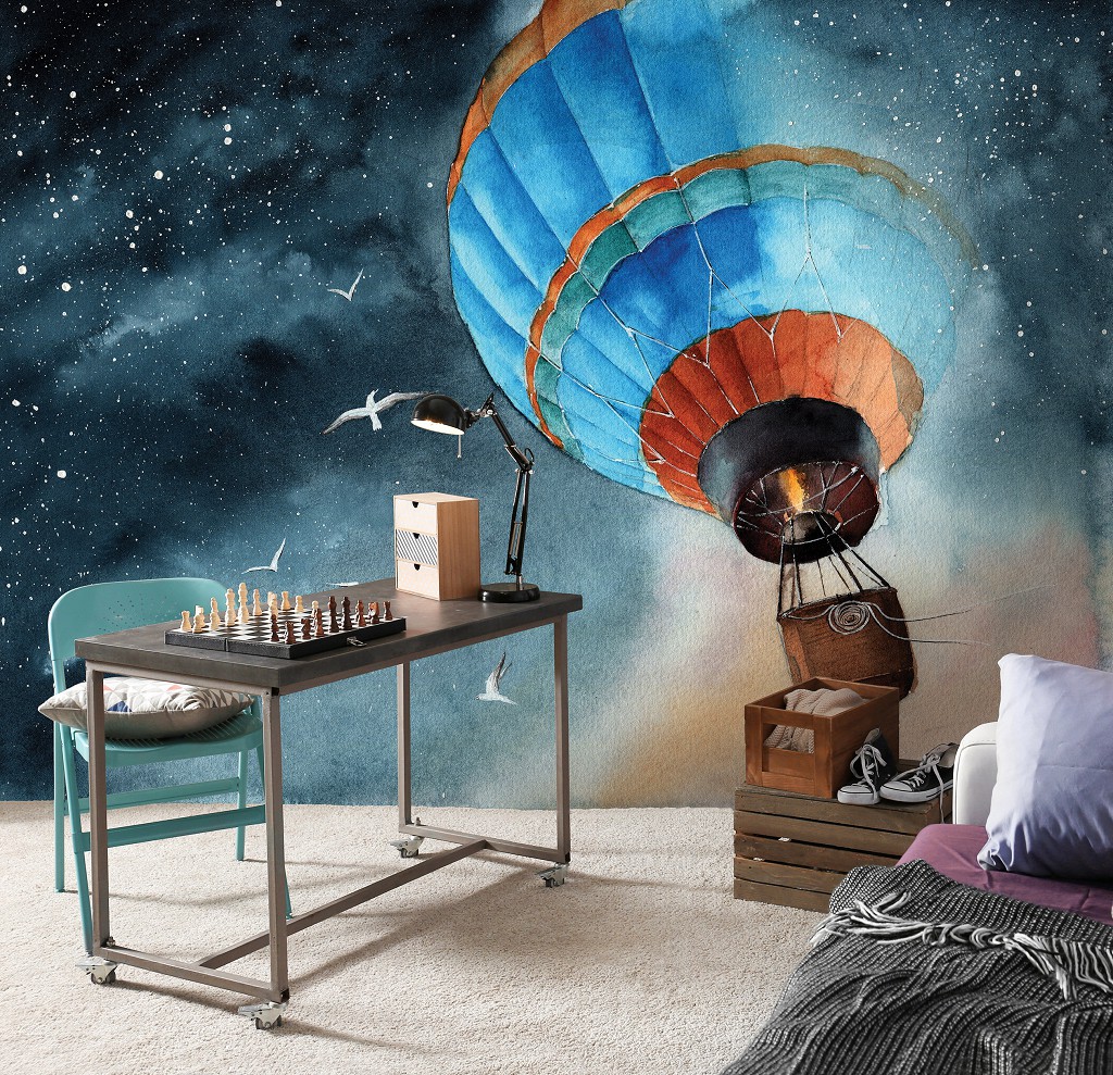 Дитячі флізелінові фотошпалери для дівчинки 312x219 см Небо - Політ на повітряній кулі (14074VEXXL) +клей