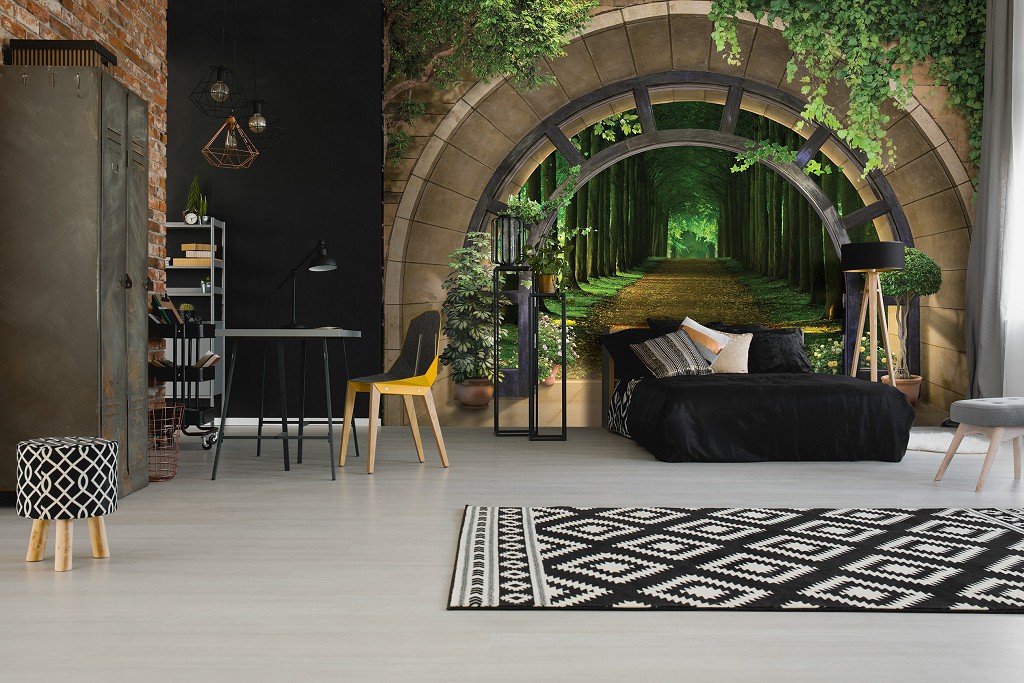 Флизелиновые фотообои фото 254x184 см 3D-эффект Арка Терраса Пейзаж Лес (14088V4)+клей