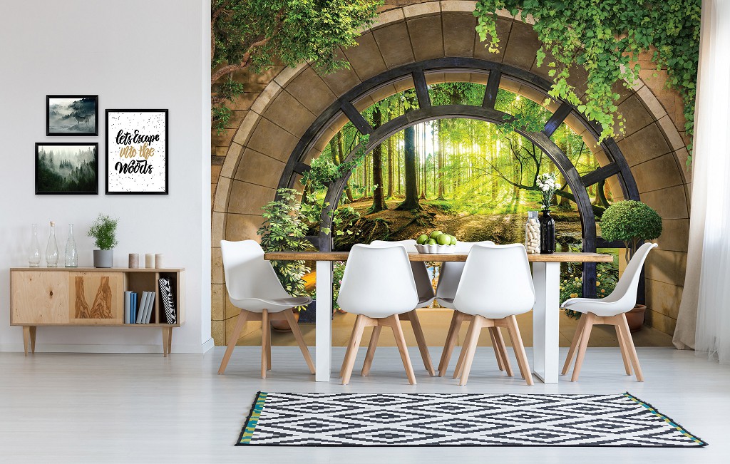 Природа флизелиновые фотообои арка 312x219 см 3D Эффект Терраса Лесной Пейзаж (14092VEXXL) +клей