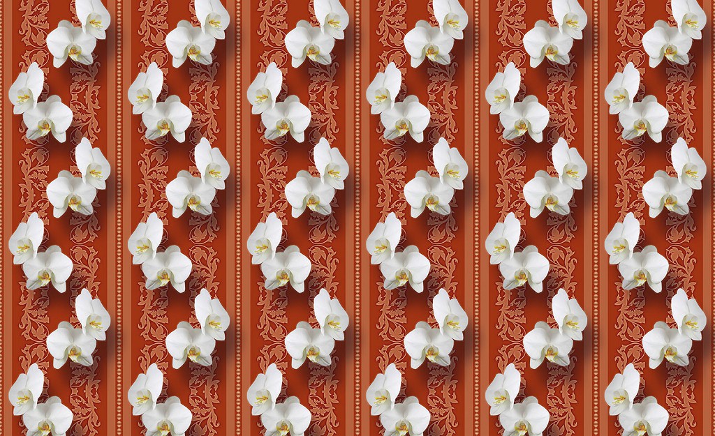 Флізелінові фотошпалери до спальні над ліжком 312x219 см Смуги з орхідеями на коричневий фон (1409VEXXL)+клей