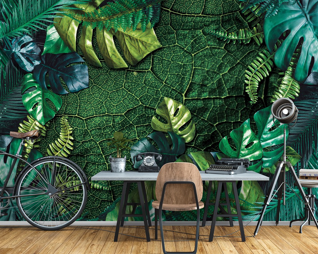 Популярні флізелінові фотошпалери 520x318 см Природа Листя Темно-Зелені Монстери (14100VEXXXXXL) +клей