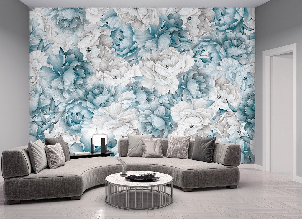 Флизелиновые фотообои 416x254 см Природа Цветы Пастельные Голубые Пионы (14102VEXXXL) +клей