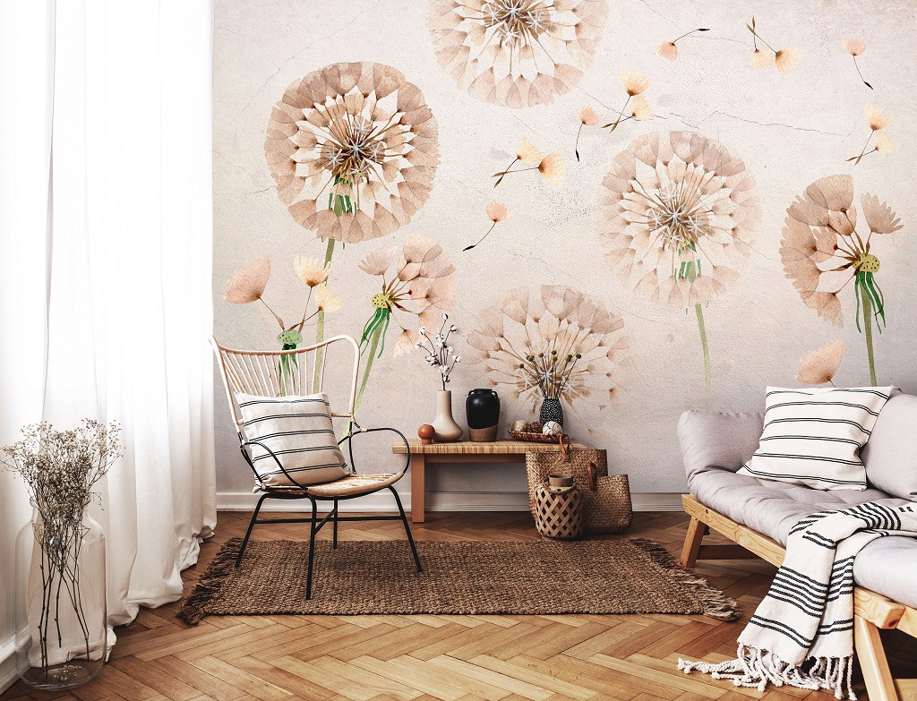 Флизелиновые фотообои фото 416x254 см Природа Цветы Одуванчики Искусство Пастели (14104VEXXXL) +клей