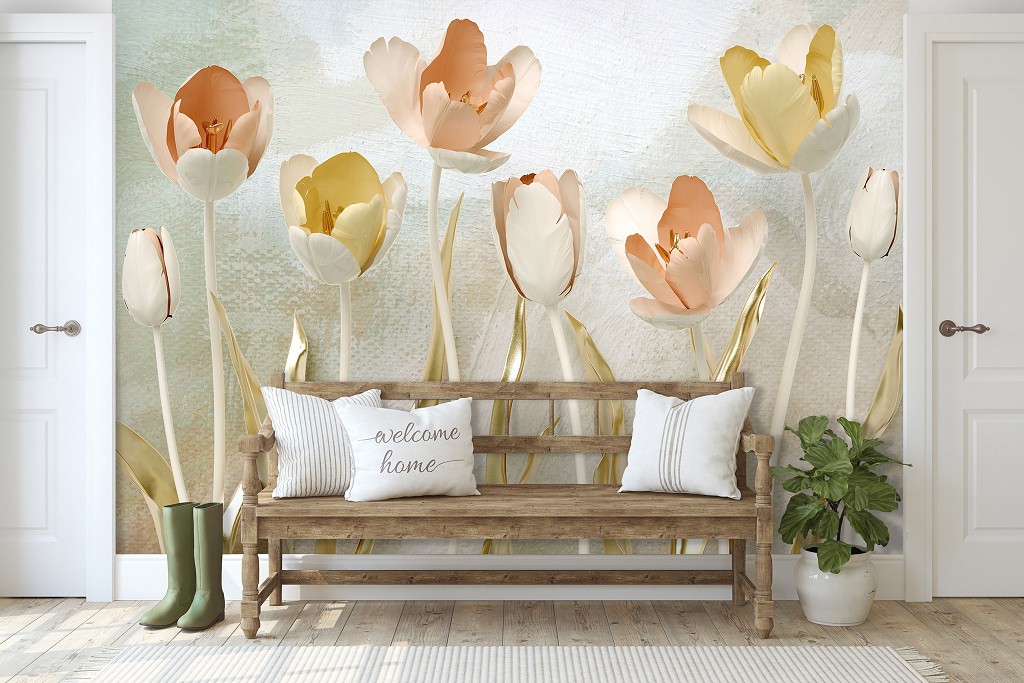 Три д флизелиновые фотообои 416x290 см Природа Цветы Тюльпаны Абстракция 3D (14105VEXXXXL) +клей