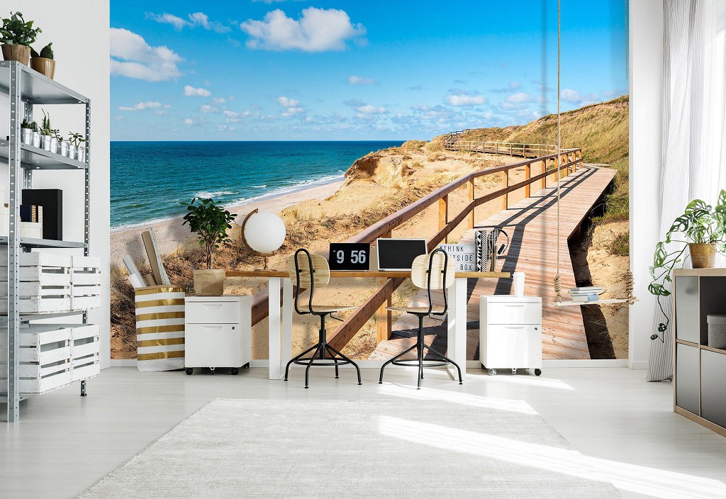 Природа флизелиновые фотообои 520x318 см 3D Морской пляж Пейзаж Деревянный пешеходный мост (14108VEXXXXXL) +клей