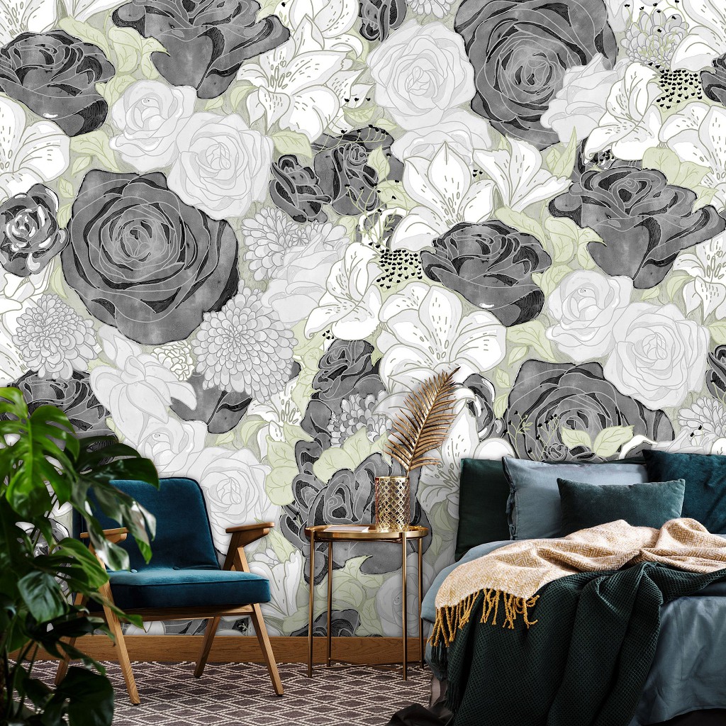 Флизелиновые фотообои 416x290 см Природа Цветы Черные и Белые Розы (14123VEXXXXL) +клей