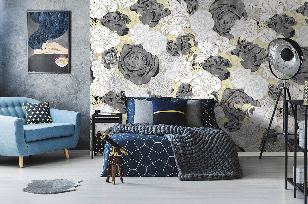 Флізелінові фотошпалери красиві Природа Квіти Чорні та Білі Троянди (14123V)+клей