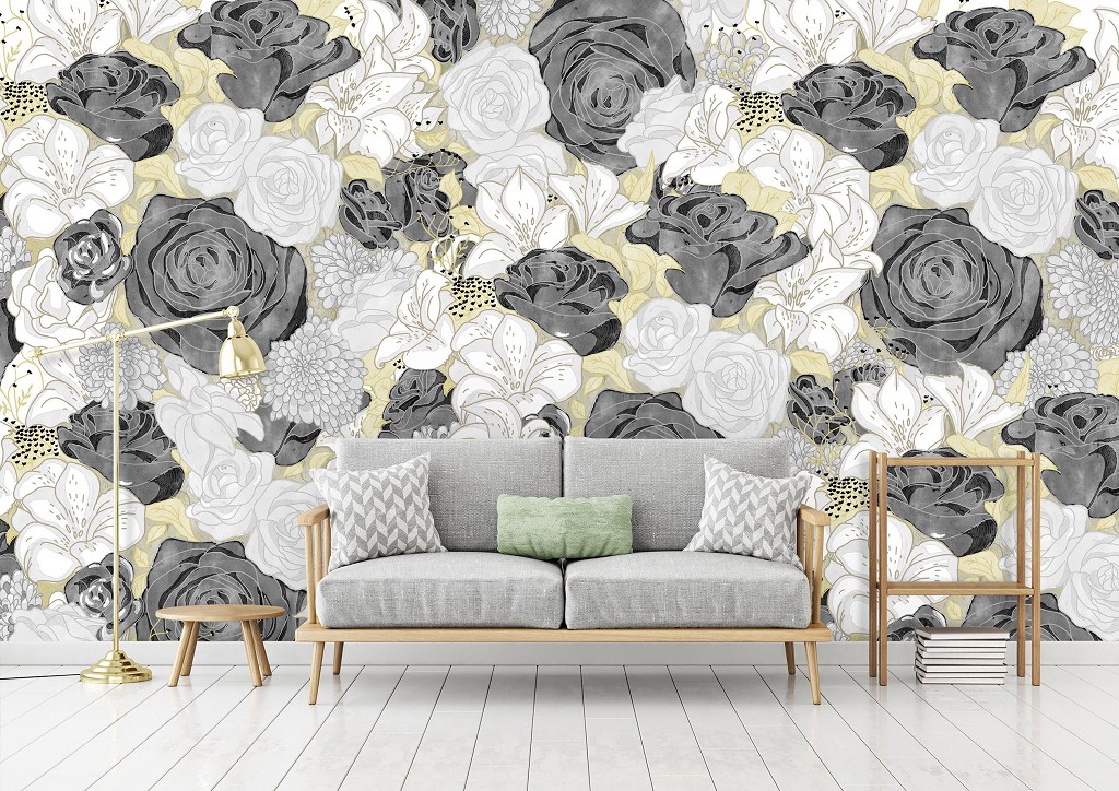 Флизелиновые фотообои 416x254 см Природа Цветы Черные и Белые Розы (14123VEXXXL) +клей