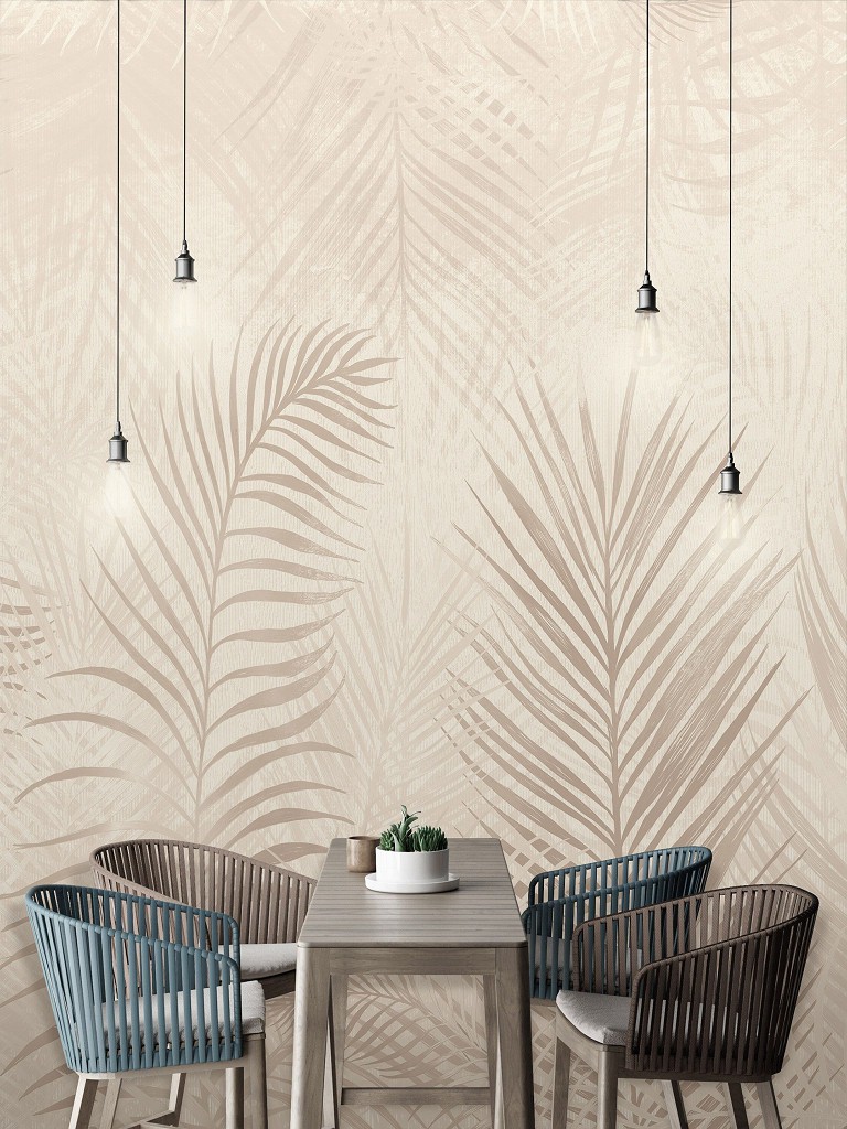 Флизелиновые фотообои 312x219 см Большие пальмовые листья на светло-желтом фоне (14132VEXXL) +клей