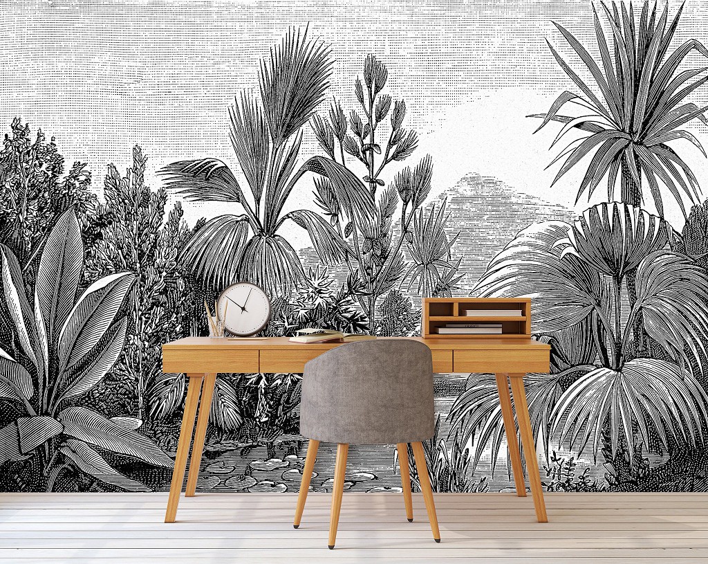 Флизелиновые фотообои деревья 368x254 см Природа черно-белые джунгли (14135V8) +клей