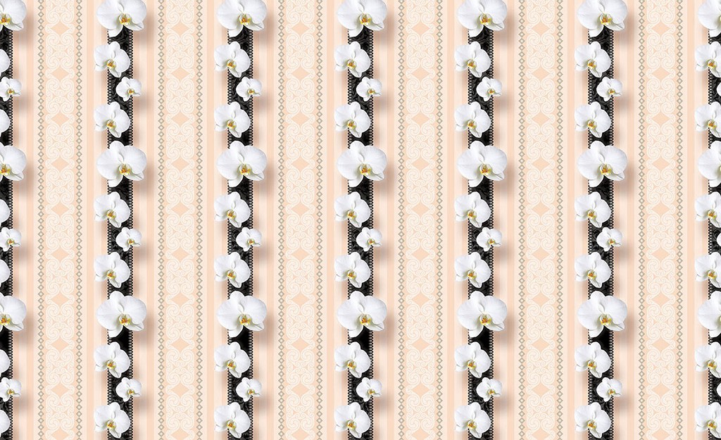 Флізелінові фотошпалери 416x254 см Смуги з орхідеями на бежевому фоні (1413VEXXXL)+клей