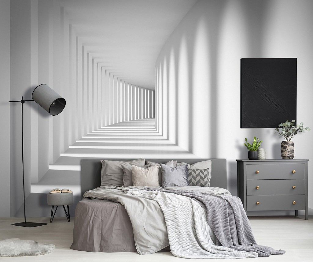 Флізелінові фотошпалери на стіну Білий тунель 3D Просторовий коридор (14143V)+клей