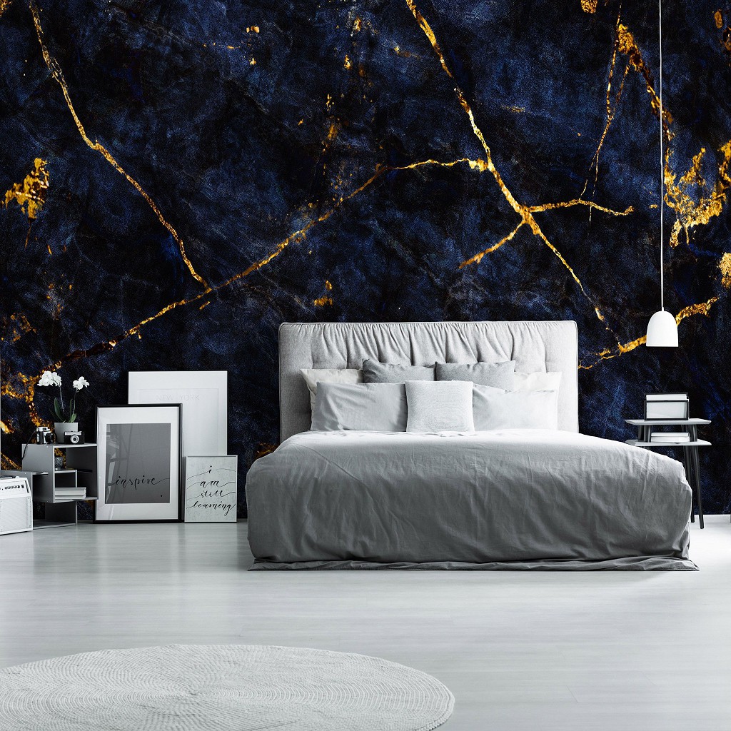 Флизелиновые фотообои под камень 416x254 см Темно-синий мрамор с золотом (14144VEXXXL) +клей