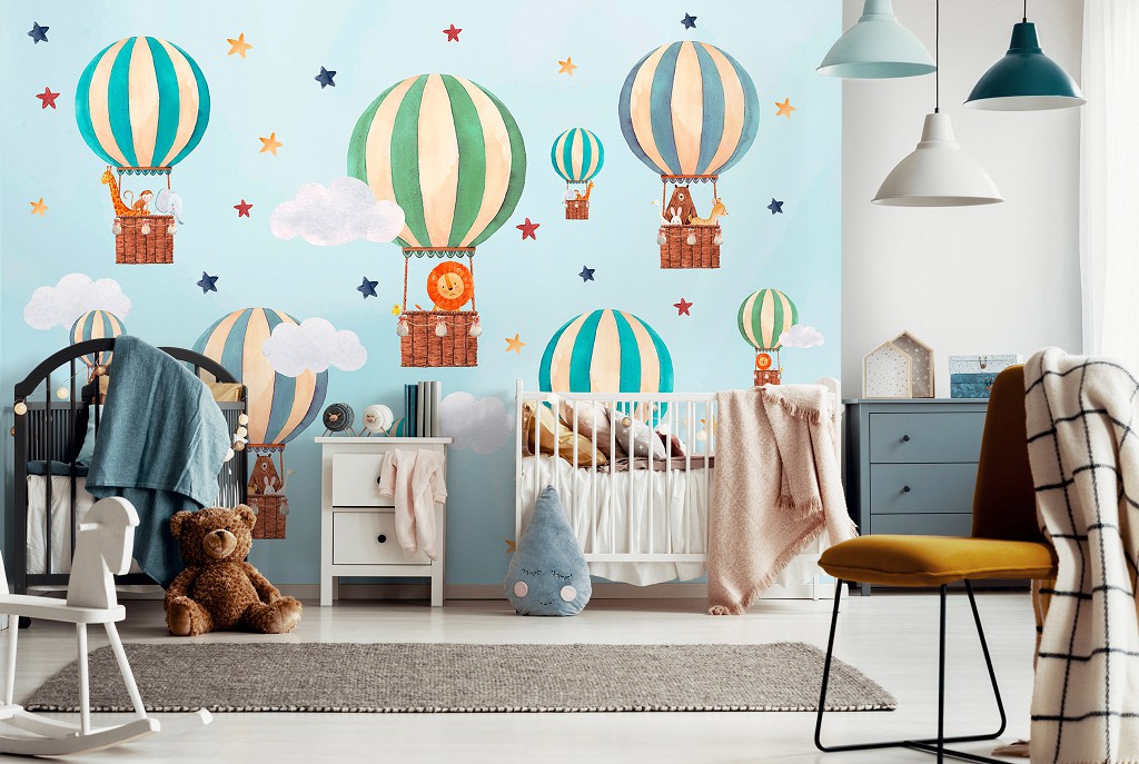 Флизелиновые фотообои для мальчика и девочки 416x290 см Дети Небо Воздушные Шары Звезды (14146VEXXXXL) +клей