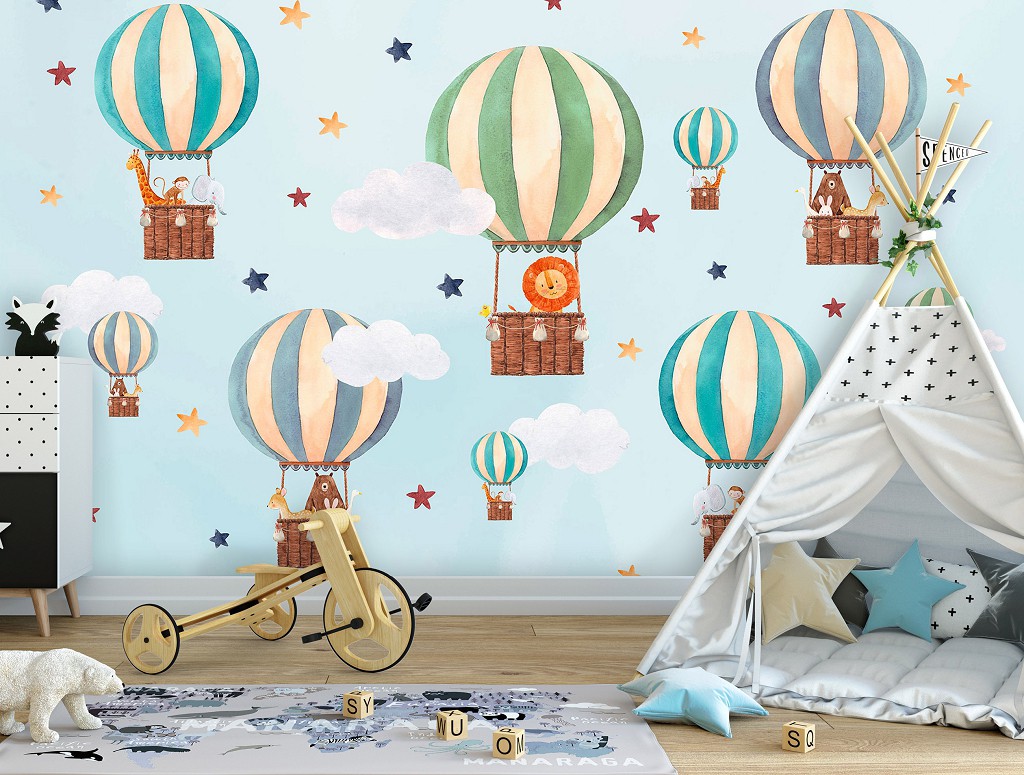 Флізелінові фотошпалери для хлопчика та дівчинки 520x318 см Діти Небо Повітряні Кулі Зірки (14146VEXXXXXL) +клей