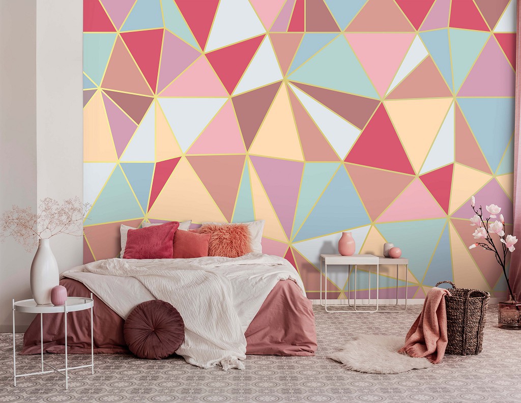 Популярные флизелиновые фотообои Разноцветные треугольники (14152V)+клей