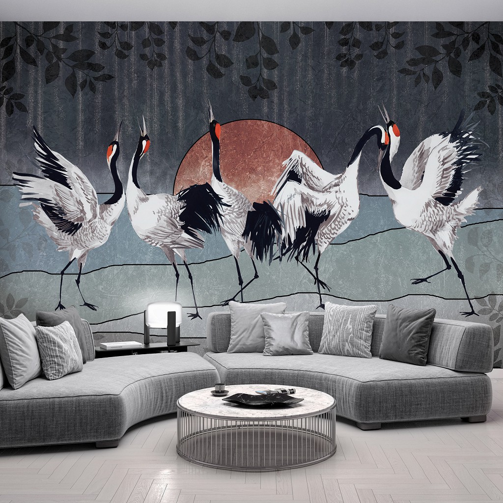 Флизелиновые фотообои 520x318 см Арт Птицы Журавли танцуют под луной (14154VEXXXXXL) +клей