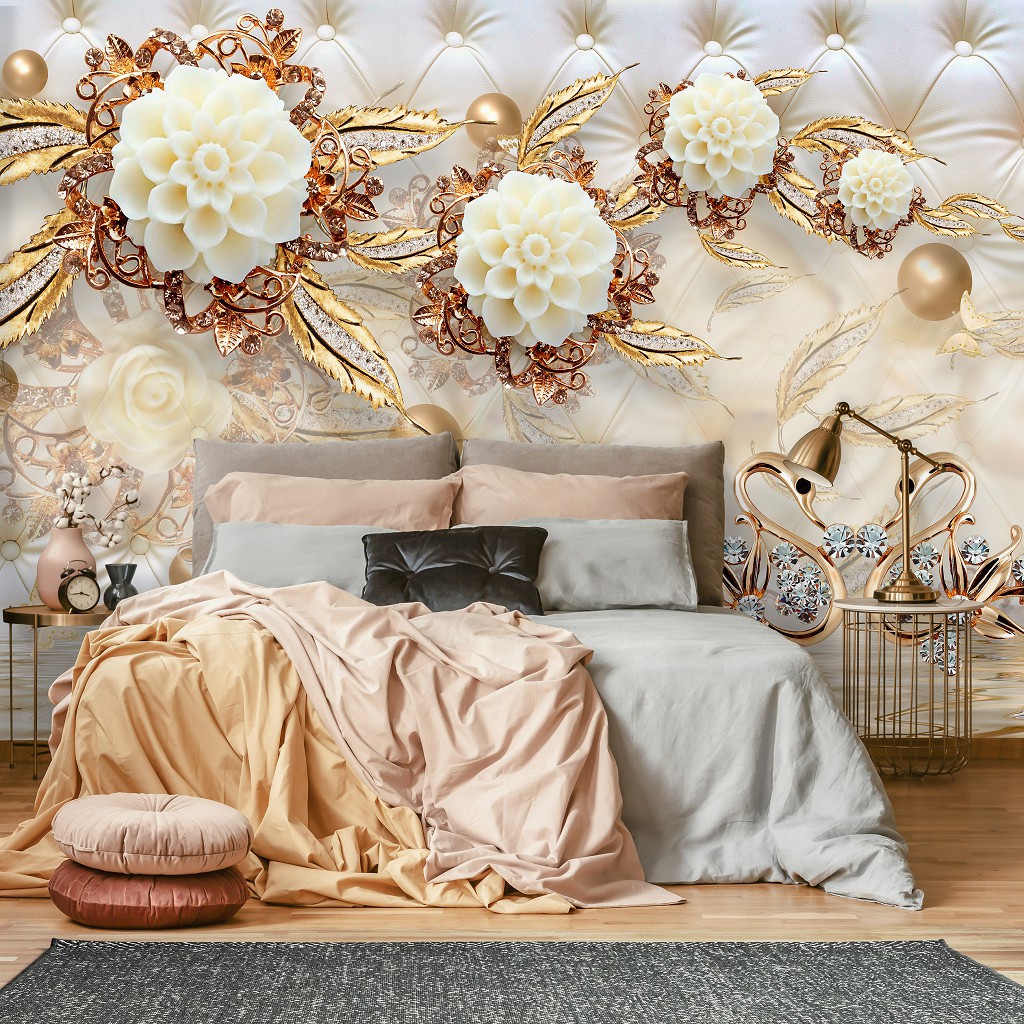 Красиві флізелінові фотошпалери абстракції 416x254 см 3D квіти та прикраси на стьобаному візерунку (14159VEXXXL) +клей