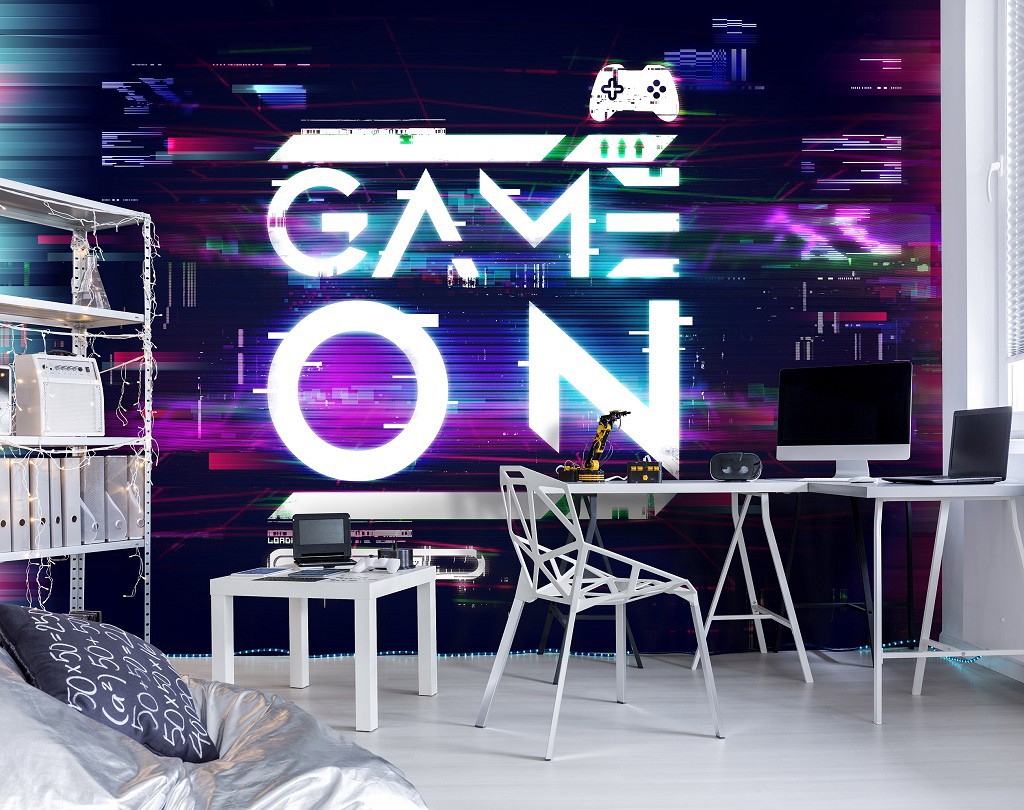 Флізелінові фотошпалери до дитячої кімнати для хлопчика 416x290 см Для молоді Ігри для геймерів З написом Game On (14178VEXXXXL)+клей