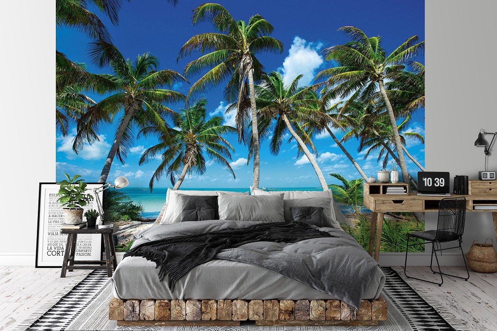 Флизелиновые фотообои 3д природа 416x290 см Тропический морской пляж с пальмами (14179VEXXXXL)+клей