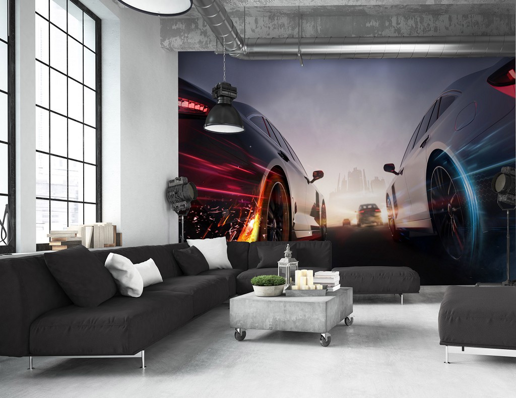 Флізелінові 3D фотошпалери для хлопчика 368x280 см Спортивні автомобілі Ігри Вуличні перегони (14186V10)+клей