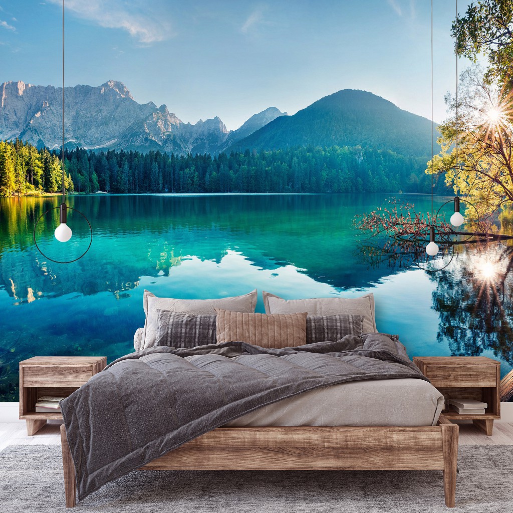 Флізелінові 3D фотошпалери в коридор 368x254 см Краєвид Гори Озеро Природа Вид (14191V8)+клей