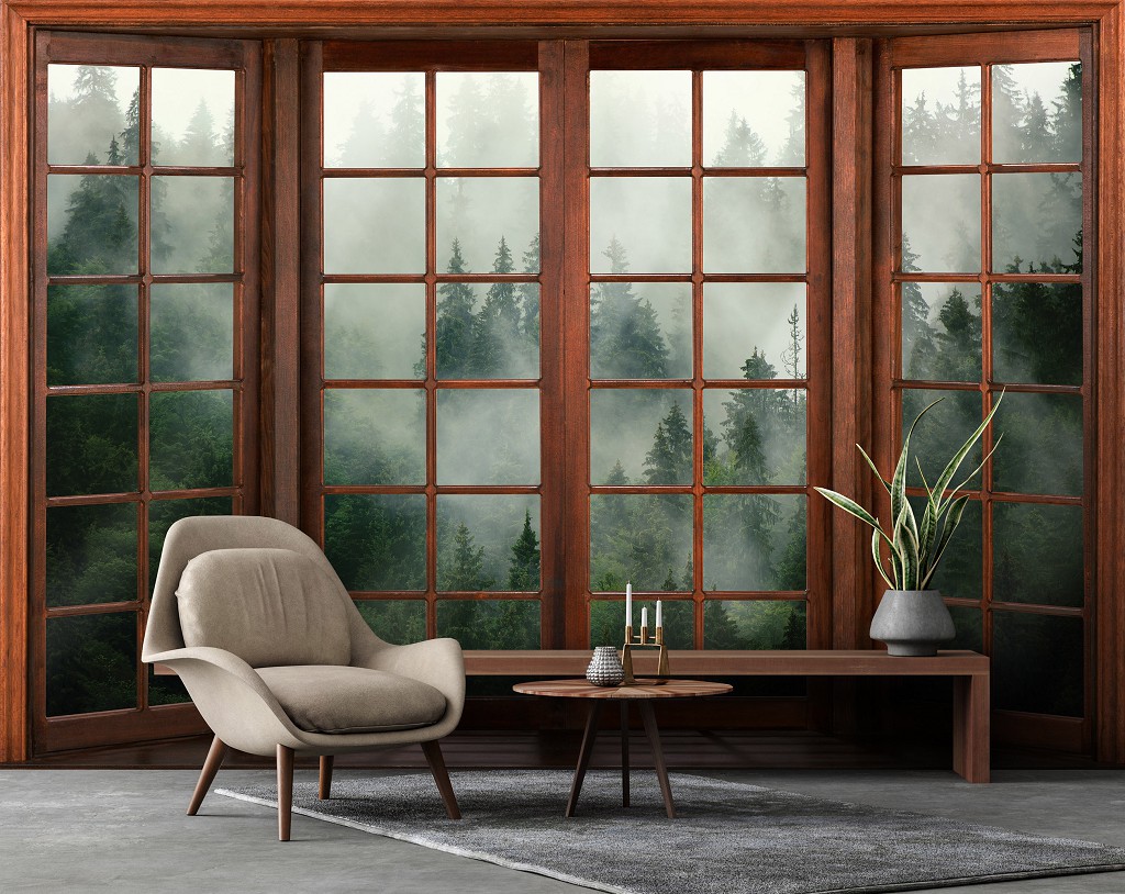 Флізелінові фотошпалери природа 460x300 см 3D ефект вікна Ліс у тумані (14206V12)+клей