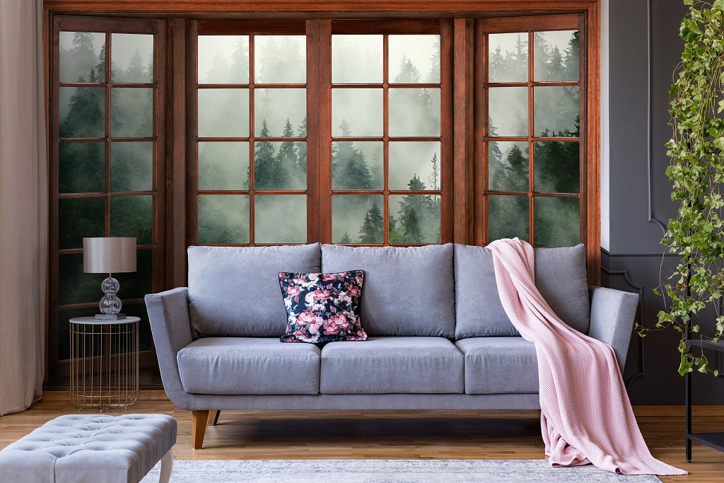 Природа флизелиновые фотообои 254x184 см 3D эффект окна Лес в тумане (14206V4)+клей