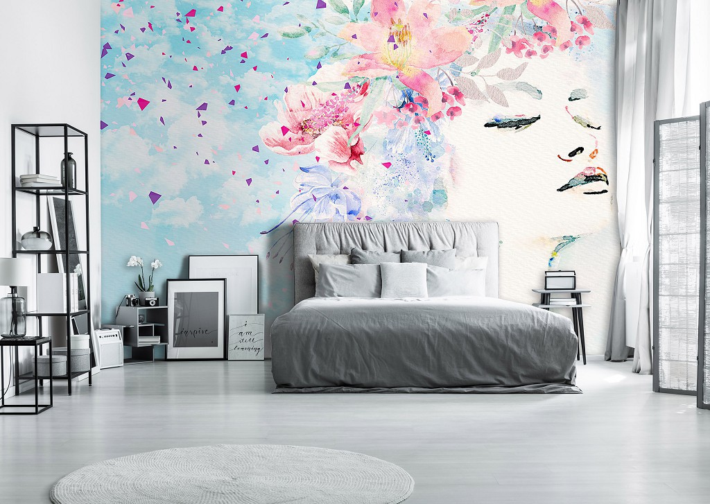 Флизелиновые фотообои на кухню Арт Девушка Акварелью Нарисованное Лицо (14222V)+клей