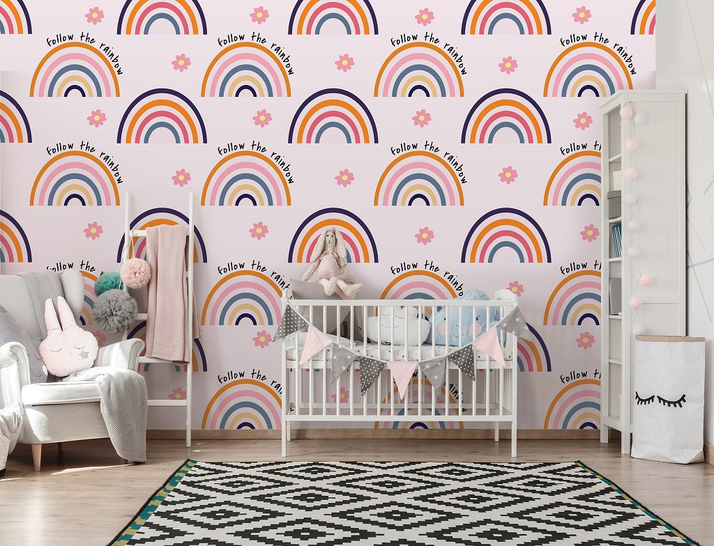 Флизелиновые фотообои красивые 416x290 см Детские Для девочки Пастельные красочные радуги (14254VEXXXXL+клей
