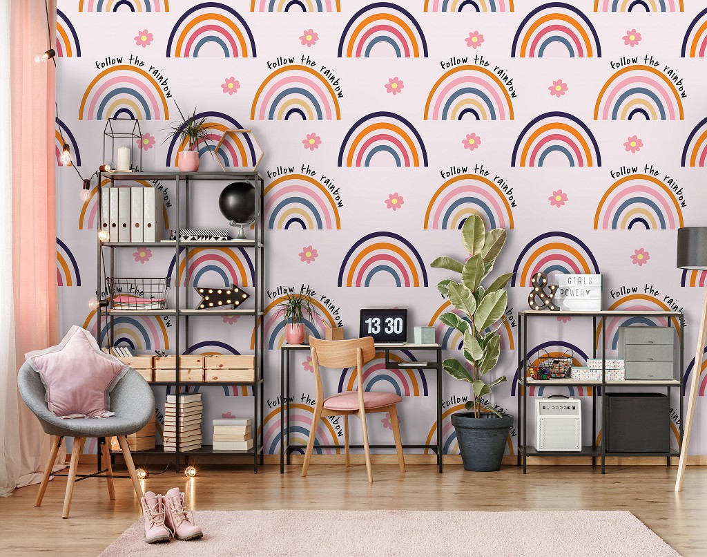 Флизелиновые фотообои 520x318 см Детские Для девочки Пастельные красочные радуги (14254VEXXXXX+клей
