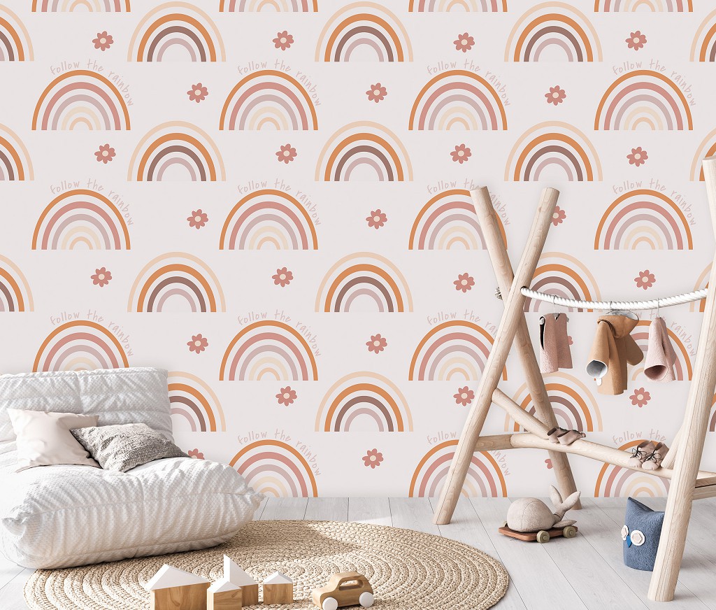 Флизелиновые фотообои для девочек 416x254 см Для детей Скандинавский стиль Пастельная радуга (14255VEXXXL)+клей