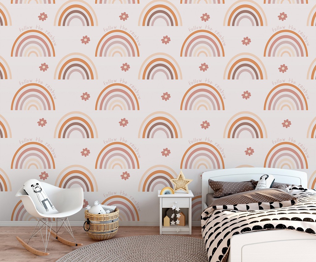 Флизелиновые фотообои 254x184 см Для детей девочек Скандинавский стиль Пастельная радуга (14255V4)+клей