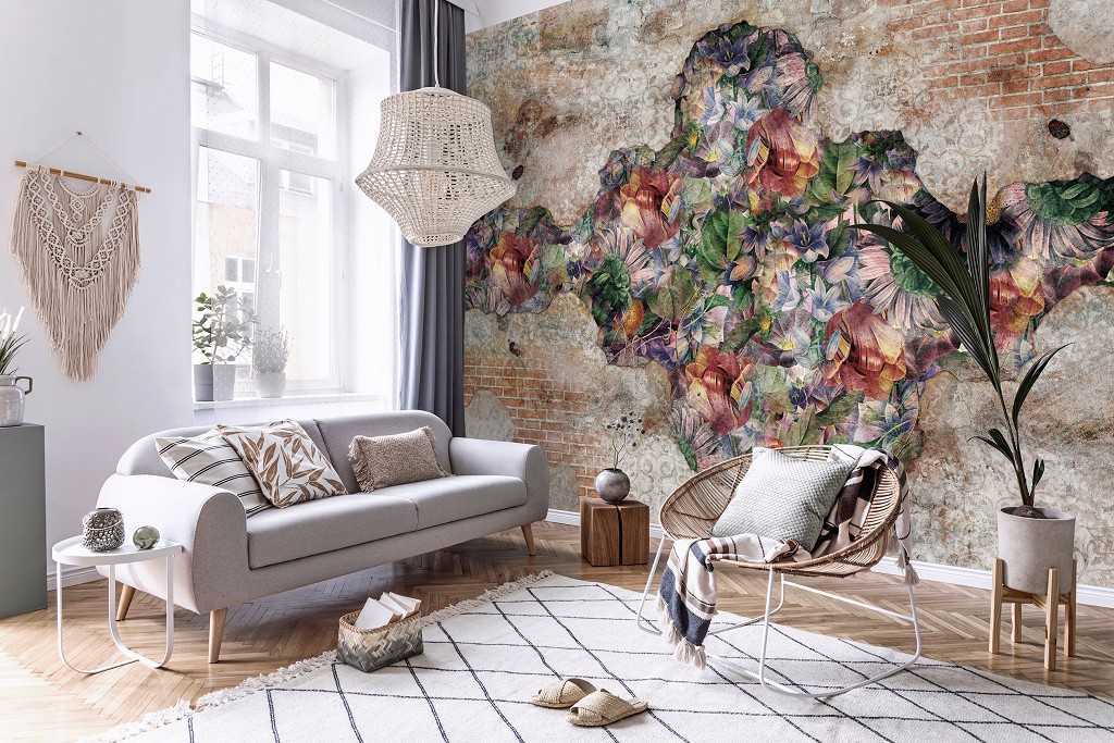 Флізелінові фотошпалери Природа Квіти Цегляна структура Орнаменти (14297V)+клей
