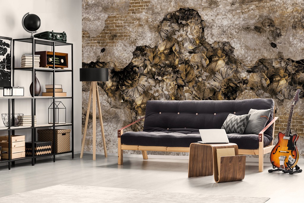 Красивые флизелиновые фотообои на кухню 312x219 см Природа Цветок Структура Орнаменты Кирпич (14298VEXXL)+клей