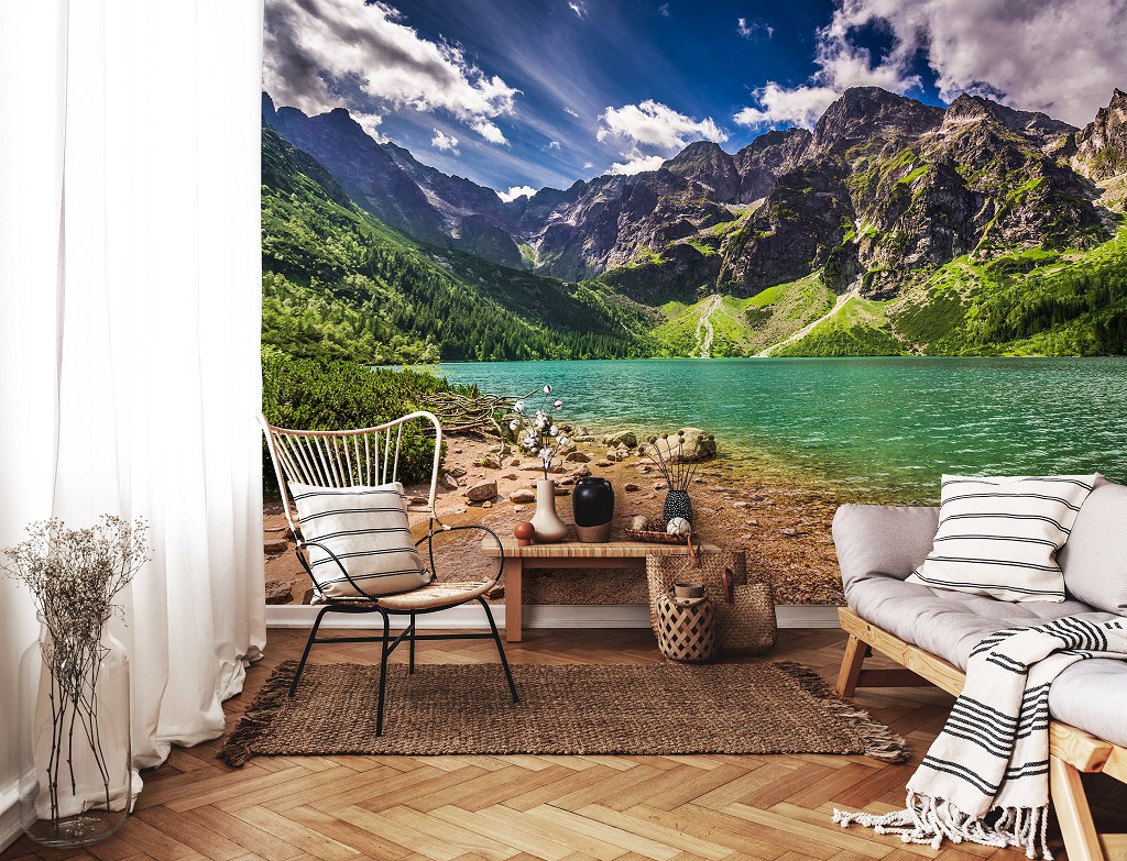 Популярные флизелиновые 3D фотообои 368x254 см Ландшафт Горы Озеро Берег Небо (14303V8)+клей